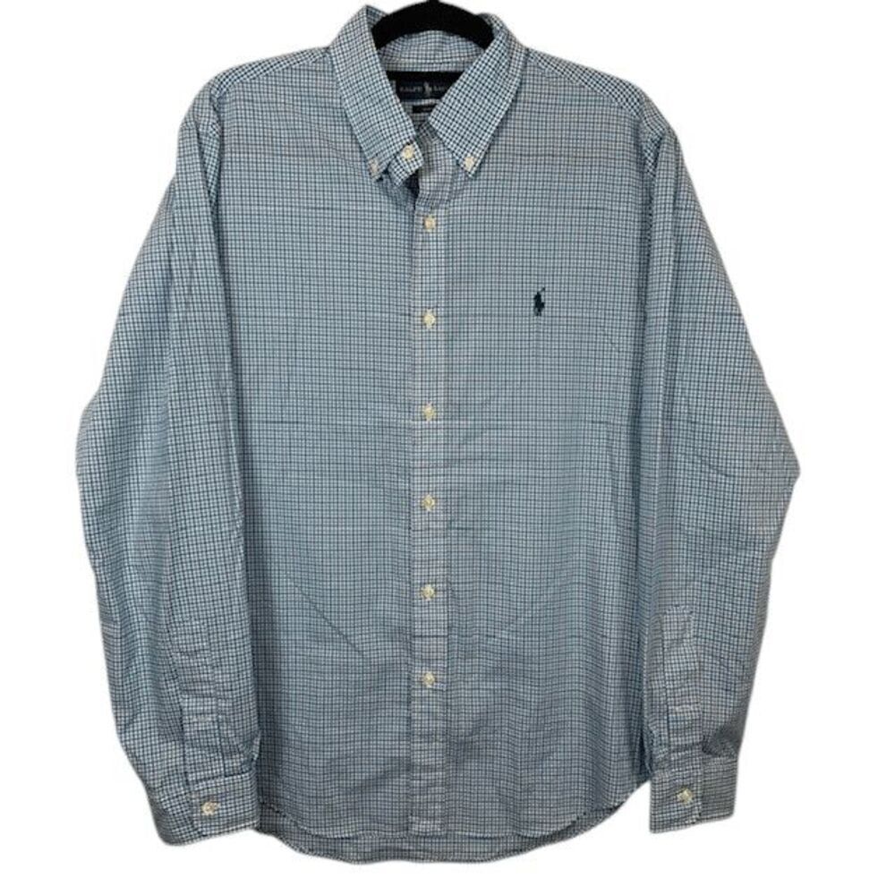 Ralph Lauren Button Down Shirt Embroidered Pony Blue Teal Size Large